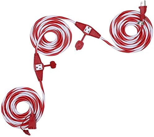 DEWENWİLS 25 FT şeker kamışı açık Noel uzatma kablosu ile birden aralıklı çıkışları fişler, 16/3 SJTW güç kablosu için Noel ağacı