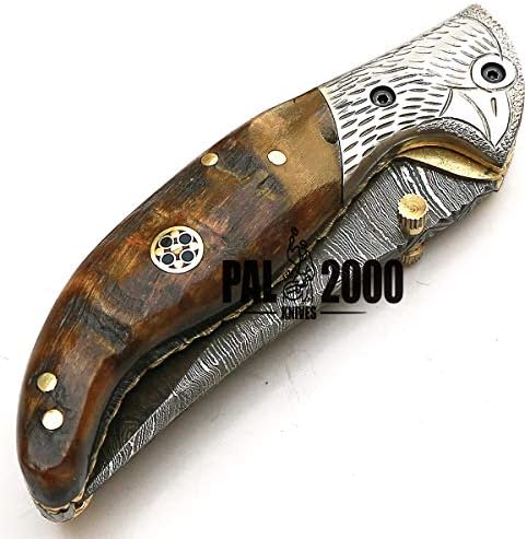 Srja-9150-Şam Katlanır Bıçak-El Yapımı Şam Çelik-Şam Çakı-Koç Boynuzu Kolu