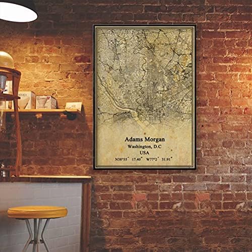 ABD Washington, DC Adams Morgan Haritası Duvar Sanat Poster Tuval Baskı Vintage Stil Çerçevesiz Dekor Hediye 24X36 inç