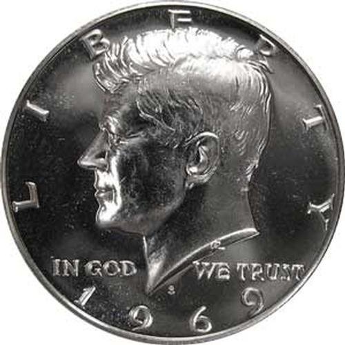 1969 S GÜMÜŞ Gem Geçirmez Kennedy Yarım Dolar ABD Sikke