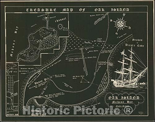 Tarihi Harita: Oak Island Treasure, Nova Scotia, Kanada, Nolan, 1974, Vintage Duvar Dekoru: 30 inç x 24 inç