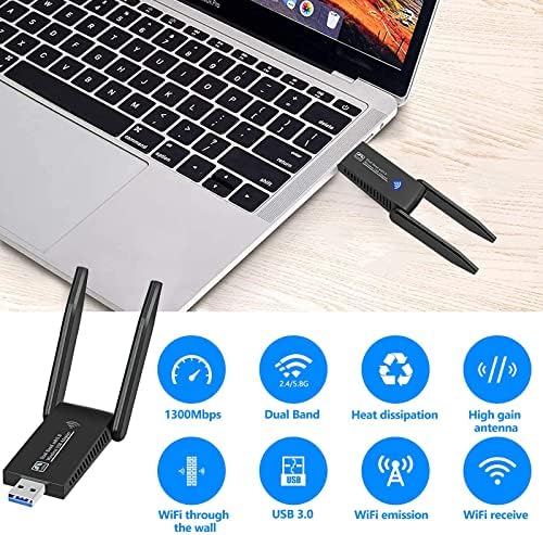 YTDTKJ Kablosuz USB WiFi Adaptörü için PC, 802.11 AC 1300 Mbps Kablosuz Ağ Adaptörü ile 5dBi Dual Band 2.4 GHz/5 GHz Yüksek Kazançlı
