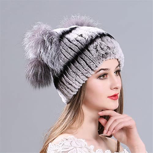 Bayanlar Kış Sıcak Rex Tavşan Hayvan Saç Şapka Doğal Hayvan Saç Örme Bere Şapka Rahat Hayvan Saç Şapka Kadın