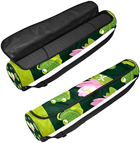 Egzersiz Yoga Mat Taşıma Çantası Tote Taşıyıcı Omuz Askısı ile Pembe Lotus Gölet Yeşil Yapraklar Kurbağalar, 6. 7x33. 9in / 17x86