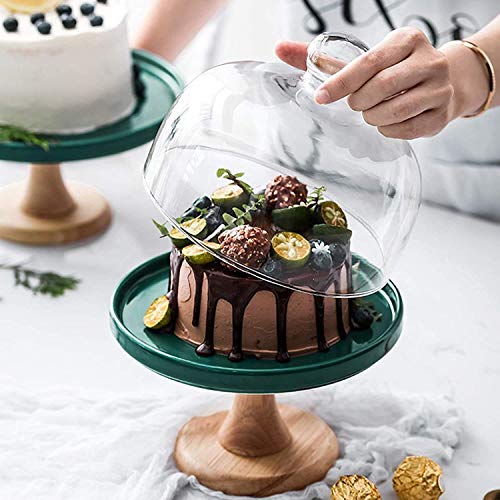 Kek Standı kek tabağı Seramik kek tepsisi ve koyu yeşil cam kubbe kapağı, pasta ekmek tatlı tatma tabağı Çok Fonksiyonlu kapak
