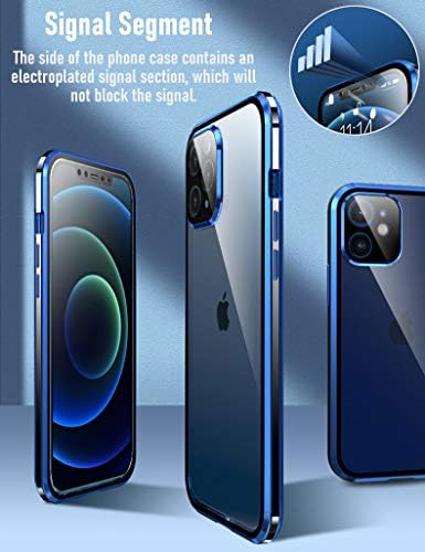 KumWum Tam Vücut Manyetik iphone için kılıf 12 Pro Ön ve Arka Temperli Cam Alüminyum Tampon Çift Taraflı Şeffaf Kapak Dahili