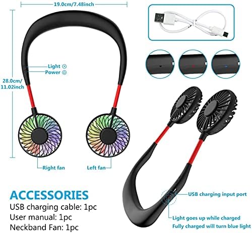 Taşınabilir Asılı Boyun Spor Fan-Eller Serbest USB Şarj Edilebilir Kişisel Giyilebilir Boyun Bandı Fan Pil Işletilen 3 Seviye