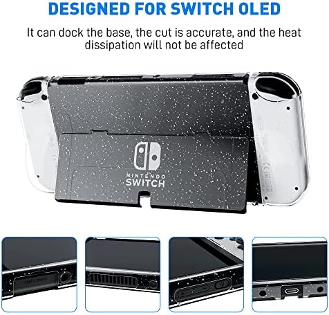 LASTYAL Glitter Flip Temizle Vaka Nintendo Anahtarı OLED ile Uyumlu, sert Konsol Koruyucu Kılıf ve TPU Kabuk için Joycon Denetleyicisi