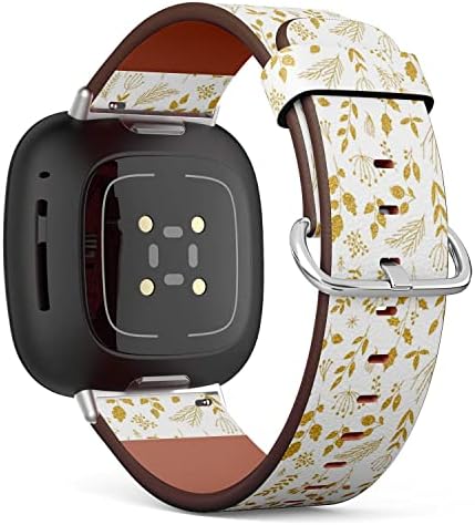 CJBROES Yedek Deri Saat Kayışı, Fitbit Versa 3 ve Fitbit Sense Bileklik Bilezik Aksesuarı ile Uyumlu - Altın Çiçek