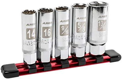 ARES 11016-5 Parçalı Manyetik Buji Soket Seti-14mm ve 16mm İnce Duvar Prizleri ve 9/16 inç, 5/8 inç ve 13/16 inç Prizler içerir-Uygun