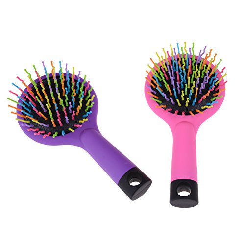 2 Paketi Gökkuşağı Hacmi Fırçalar Dolaşık Açıcı Saç Fırçaları Saç Kıvırmak Düz Sihirli Taraklar ile Ayna (Pembe ve Mor)