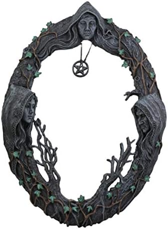 Ebros Celtic Kutsal Ay Üçlü Tanrıça Anne Kızlık Kocakarı Duvar Asılı Ayna İle Pentagram Muska Kolye Plak Dekor 17 Tall Hekate