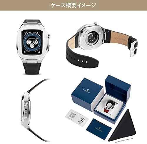İtalyan Deri Bantlı Kasper Maison Apple Watch Kılıfı 44mm Apple Watch Serisi 6/5/4/SE - 316L Paslanmaz Çelik Kasa ve Siyah İtalyan