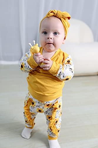 Yenidoğan Bebek Bebek Kız Kış Giysileri Uzun Kollu Çiçek Kazak Kazak Pantolon Kafa Bandı ıle 3 Adet Kıyafetler Set