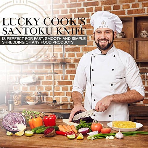 Profesyonel Santoku Bıçak 8 inç-Doğrama için En iyi Bıçak, Dilimleme ve Kesme-Çok Keskin Karbon Çelik Bıçak ve Ergonomik Perçinli