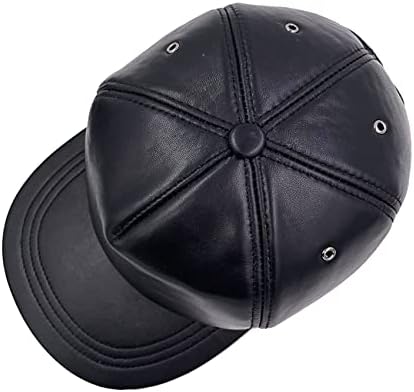 IFSUN Deri Punk Hip-Hop Beyzbol Şapkası, Erkekler Veya Kadınlar için Ayarlanabilir Düz Kenarlı Snapback Şapka Siyah