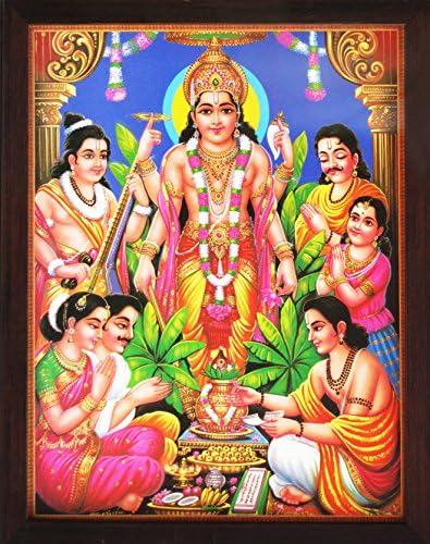 Çerçeveli bir Poster Resmi olan Lord Vishnu ve Narad'a İbadet Eden El Sanatları Mağazası Hintli Takipçiler, Hindu Dini ve İbadet