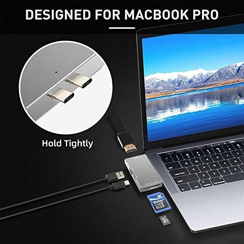FLAGTOP 5 in 1 USB C Hub MacBook Pro, Çoklu Bağlantı Noktaları USB 3.0, SD Kart, Mikro SD veya TF kart okuyucu, destek 4 K HDMI
