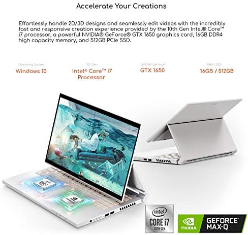 Acer ConceptD 3 Ezel CC314-72G-72SX Dönüştürülebilir Yaratıcı Dizüstü Bilgisayar, Intel i7-10750H, GeForce GTX 1650 Max-Q, 14
