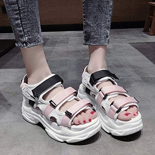FengQıngy Spor Sandalet Pembe Velcro Düz Ayakkabı Bayanlar Yaz Yüksek Topuklu