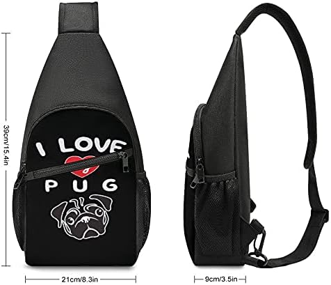 Ben Aşk Benim Pug tek kollu çanta Crossbody Omuz Seyahat Göğüs Sırt Çantası Yürüyüş Sırt Çantası Spor Alışveriş Iş İçin