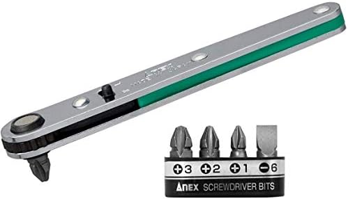 ANEX Ultra Düşük Profil Ofset Kilitleme Tornavida 90 Derece Açılı Dar Alan İçin (Manyetik 5 Bit Set) Düz Düz Kafa, Yeşil