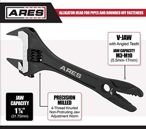 ARES 79008-8 inç İnce Başlı Ayarlanabilir Timsah Anahtarı - 1 1/4 inç Çene Kapasitesi - Krom Vanadyum Çelik Konstrüksiyon-Borular