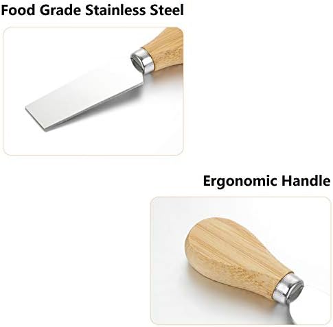 Serpme ile Şarküteri Tahtası için Peynir Bıçağı ve Çatal Seti, 4 Adet Paslanmaz Çelik Peynir Bıçağı,Tereyağı Bıçağı,Bambu Ahşap