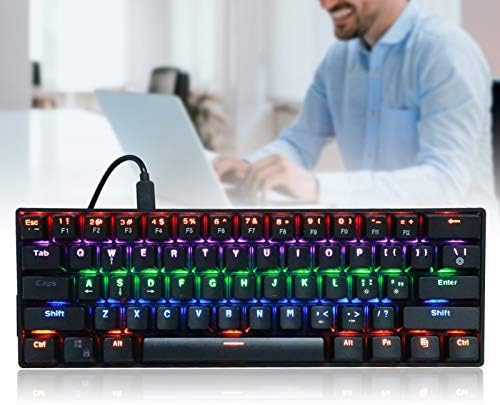 PUSOKEİ 61Key Kablolu Oyun Klavyesi, Mavi Anahtarı ile LED Aydınlatmalı Oyun Klavyesi Bilgisayar için 61 Anahtar Kablolu Mekanik