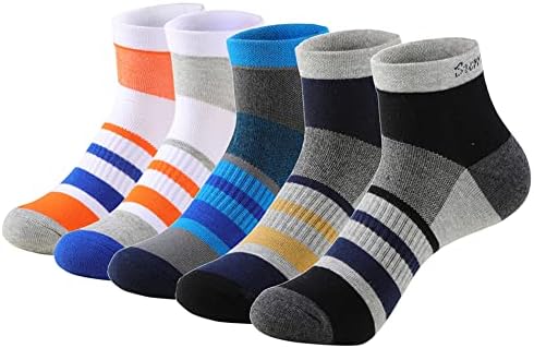 Atletik Çorap Erkekler Pamuk Çizgili Spor Koşu Sıkıştırma Ayak Bileği Rahat Çorap (5 Paket), Sümer Su