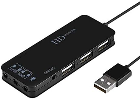 PEIYUI USB Hub Ses Adaptörü Harici Stereo Ses Kartı ile 3.5 mm Kulaklık ve Mikrofon ve 3 USB Jack için Windows, Mac, Linux, PC,