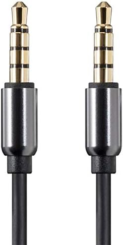Monoprice Oniks Serisi Yardımcı 3.5 mm TRRS Ses ve Mikrofon Kablosu, 6ft - (118633) Siyah