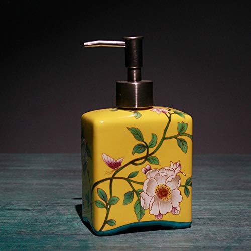 Vintage Seramik Banyo Aksesuarları Setleri, Banyo Vanity Dekor Boyalı Beyaz Çiçek Bitki Sarı 7 Parça İçeren Kare Sabunluk, 2