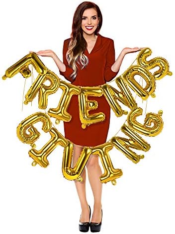 Altın Friendsgiving Balonlar Afiş Kiti 16 İnç Folyo Friendsgiving Balon Çelenk Altın Mektup Friendsgiving Balon Güz Hasat Parti