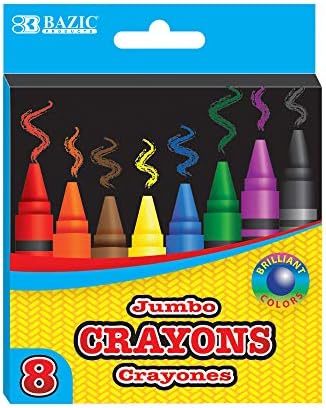 BAZİC Boya Kalemi Jumbo 8 Renk, Çeşitli Renk Boyama Mum Boya Seti, toksik Olmayan Çizim Boya Kalemi Okul Sanat, Çocuklar için