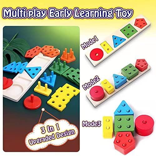 Montessori Oyuncaklar için 1 2 3 4 Yaşındaki Bebekler, Ahşap Sıralama ve İstifleme Oyuncaklar (3 in 1 Multi_Play) Bebekler için