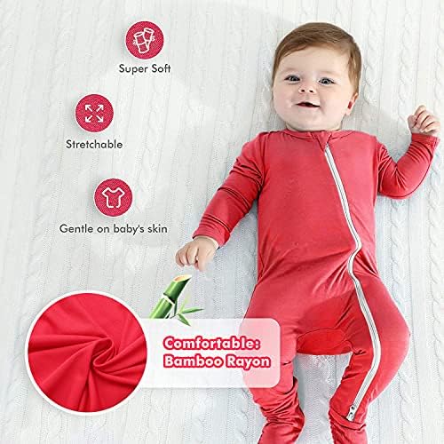 HAPİU Bambu Bebek Ayaklı Pijama 2 Yönlü Zip Ön, Uyku ' N Oyun Footies, 0-24 Ay