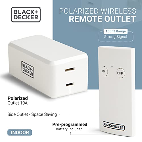 Black + Decker Kablosuz Uzaktan Kumanda Prizi, 1 Polarize Priz, 1 Uzaktan Kumanda - Premium Işık Anahtarları